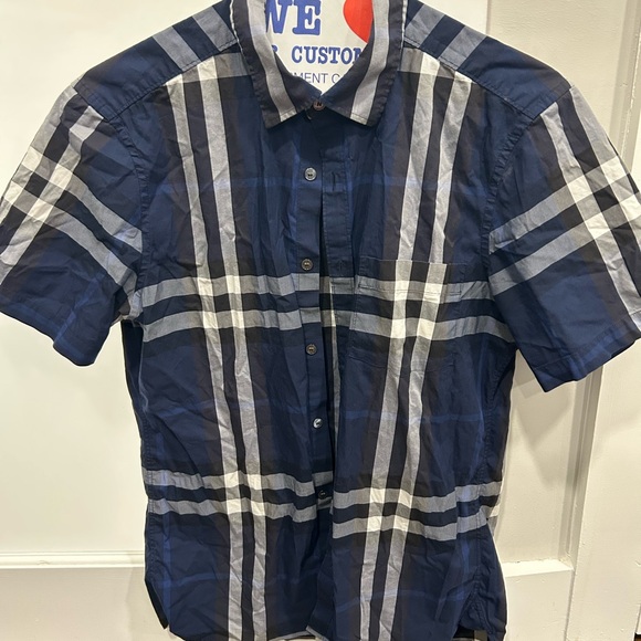 Burberry Navy and White Checkered Shirt